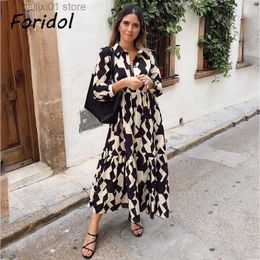 Basic Casual Dresses Geometric Print Black Shirt Dress Casual Elegant Autumn Winter Women's New Dress Vestidos Robe Femme Long Sleeve Dress T230817