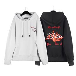 Plamn Cotton Loose Fit Letter Hoodie with Coral Embroidery Long Sleeve Unisex Sweatshirt