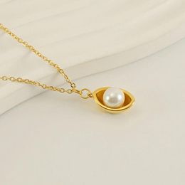 Chains Women'S Simple Jewellery Stainless Steel Pearl Necklace Plated In 18K Gold Titanium With A Beautiful Design Sense