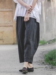 Women's Pants Women Cotton Linen Elastic Waist Vintage Ladies Solid Color Retro Loose Trousers Female 2023 Summer Autumn