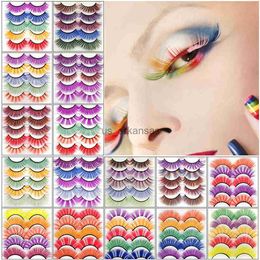 False Eyelashes 5pairs Color False Eyelashes Color Pink Blue Red White False Eyelashes Fake Eyelashes Colorful Faux Mink Lashes Mix Fluffy Soft HKD230817