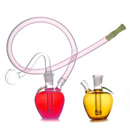 2pcs 10mm Female Colourful Smoking Pipes Hookah Red Apple Shape Glass Oil Burner Bongs Water Dab Rigs Smoking Bong with Male Glass Oil Burner Pipe