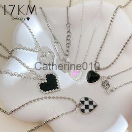 Pendant Necklaces 17KM Fashion Heart Necklace Silver Color Opal Crystal Pendant Necklaces for Women Girls Moonstone Shiny Chain New Trend Jewelry J230817