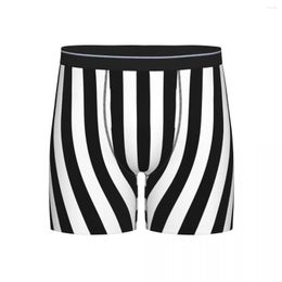 Underpants Men's Black And White Referee Stripes Long Underwear Striped Novelty Boxer Briefs Shorts Panties Male Breathable XXL