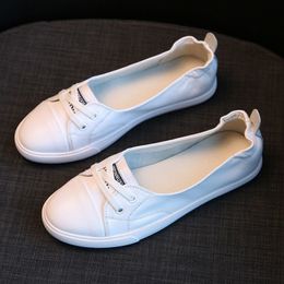 Round Toe Sneakers Fashion Casual Dress Leisure Drivel Flat Student Sneaker Slip on Female Footwear White Shoes 230816 GAI 429