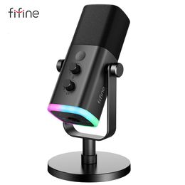 Microphones FIFINE USB XLR Dynamic Microphone with Touch Mute Button Headphone jack I O Controls for PC PS5 4 mixer Gaming MIC Ampligame AM8 230816
