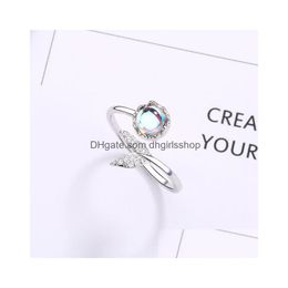 Rings Simple Trendy Sier Colour Mermaid Tail Cuff Ring With Cubic Zirco Sea Whale Fish Bague Minimalist Romantic Gifts Drop Delivery J Dhe7S