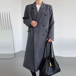 Women's Suits Korean Mid-length Women Suit Jacket Gray Black Spring Loose Notched Collar Single-breasted Long Sleeve Female Blazers Overcoat
