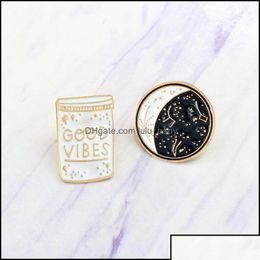 Pins Brooches Pins Jewellery Good Vibes Enamel Pin Constellation Day And Night Moon Brooch Button Denim Jacket Coat Collar Badge Gift 1 Dhw0Z