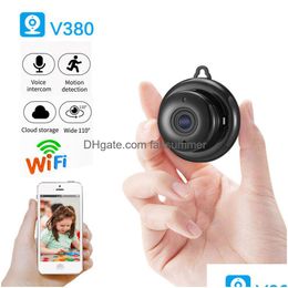 Ip Cameras V380 Mini Wifi Camera 1080P Wireless Home Security Wi-Fi Cctv Ir Night Vision Motion Detection Baby Monitor P2P Camcord Dro Dhnzl