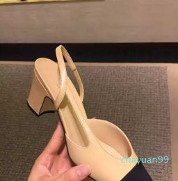 Calfskin Women Shoes Catwalk Kitten Heels Pumps Slingbacks Sandals Mules Flats Beige Grey Dress