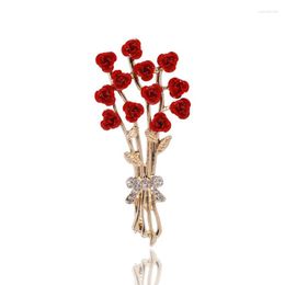 Brooches Rhinestone Red Rose Flower For Women Elegant Bouquet Bowknot Clothing Lapel Pins Wedding Party Badge Jewellery