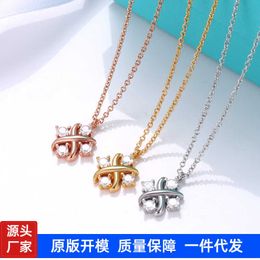 Designer's Brand X-shaped 4-diamond Necklace female cross band Diamond Pendant clavicle chain same Jewellery