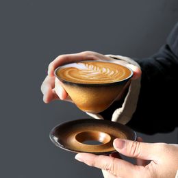 Mugs 1 Set Creative Ceramic Coffee Cup And Saucer Latte Mug Pottery Teacup Porcelain Afternoon Tea Breakfast Milk 230817