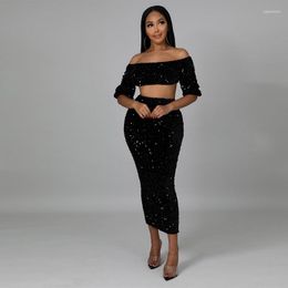 Work Dresses Winter Women's Wear And Calf Skirt Sequin Temperament Street Style Suit Shoulder Length Blouse Tight