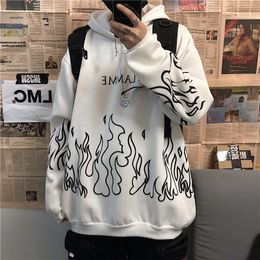 Men's Hoodies Sweatshirts Retro Flame Print Hoodies Korean Version Bf Style Street Hip-hop Autumn Loose Thorns Sweatshirt Plus Male Unisex 230816