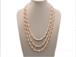 Chains Hand Knotted Natural White Pink Fresh Wate Cultured Pearl Necklace Long 228cm Sweater Fashion Jewellery