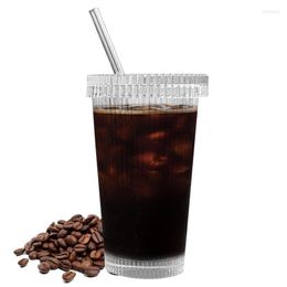 Wine Glasses Aesthetic Glass Cup Drinking With Straw Portable 375ml Iced Coffee Cups For Coocktail Tea