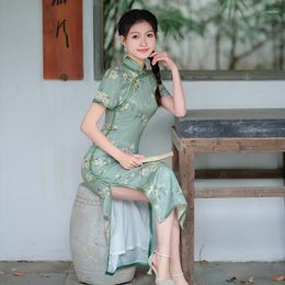 Ethnic Clothing Summer 2023 Long Improved Cheongsam Chinese Traditional Style Vintage Dress Young Girls Skirt Elegant Fashion Qipao For