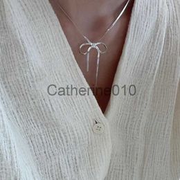 Pendant Necklaces VENTFILLE 925 SterlSilver Bowknot Snake Bone Chain Necklace For Women Girl Simple Design Korean Jewellery Dropshipping J230817