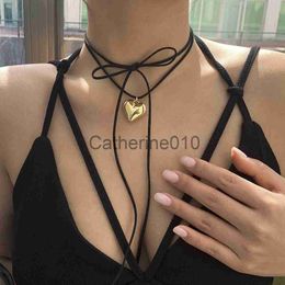 Pendant Necklaces Ingemark Elegant Goth Love Heart Pendant Necklace for Women Collares Wed Bridal Knotted Bowknot Adjustable Chain Y2K Jewellery New J230817