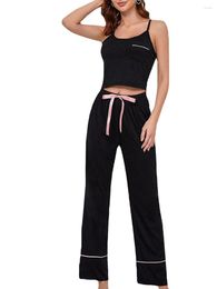 Women's Sleepwear Women S 2 Piece Lounge Set Pyjama Black Sleeveless Cami Tops Drawstring Pants Sets