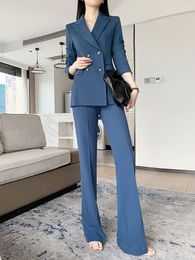 Women's Two Piece Pants 2023 Women Spring Autumn Fashion Formal Pant Suit Female Office Business Work Wear Blazer And Trousers Ladies 2 Sets