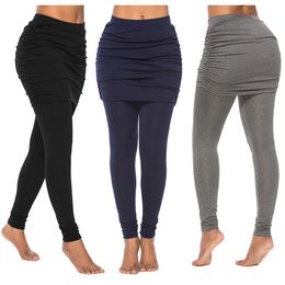 Womens Leggings High Waist Running Pants Hip Size Pleated Skirt Slim Sexy Fake Two Skirted Fashion Women 230817