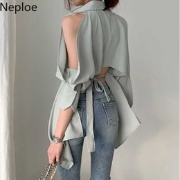 Neploe Women Blouse New Lady Hollow Out Turn Down Collar Fashion Shirts Blusa Off Shoulder Spring Summer Solid Tops 1A822