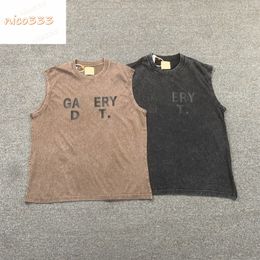 GA Depts foam letters washed do old simple printing round neck cotton loose versatile men and women summer casual fashion sleeveless undershirts