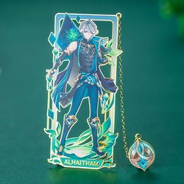 Bookmark Alhaitham Bookmarks Anime Genshin Impact Game Figure Creativity Charms Book Page Alloy Stationery School Supplies Gift 230816