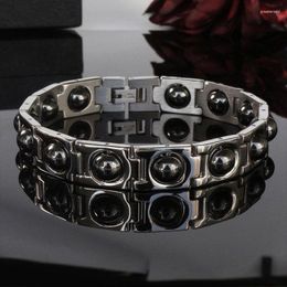 Link Bracelets Colorfast Magnetic Bracelet For Women Men 316L Titanium Steel Jewelry Therapy With Hematite Beads Bangle Gifts