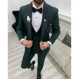 Men's Suits 2023 Wedding Men Dark Green Black Shawl Lapel Business Casual Formal Costume Homme Slim Fit 3 Pcs Set Jacket Vest Pants