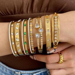 Bangle Flashbuy Trend Chic Gold Color Stainless Steel Bracelets Women Statement Geometric Rhinestone Zircon Accessories Gift