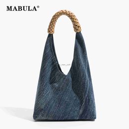 Hobo MABULA Japanese Style Denim Shoulder Hobo Bag Set Plaited Triangular Women's Handbag Vintage Simple Eco Friendly Tote Purse HKD230817