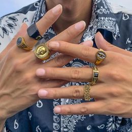 Cluster Rings Retro Simple Personality Trend Hip Hop Collection Irregular Letter 6-piece Ring Fashion Men's Party Set Metal Gift Jewellery