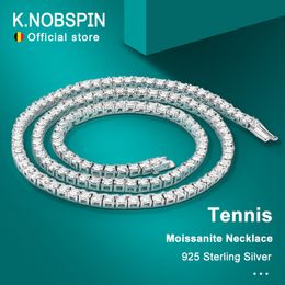 Pendant Necklaces KNOBSPIN 925 Sterling Silver Tennis Necklace for Women Real 4mm Diamonds with GRA Certificate Neck Chain Fine Jewelry 230817