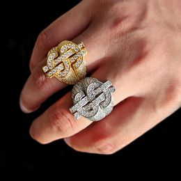 New hip-hop US dollar symbol men's ring gold electroplating copper inlaid zircon trend hiphop ring