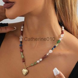 Pendant Necklaces Can Open Play Love Pendant Necklace Natural Stone 2023 New Colour Ladies Simple Ladies Street Collarbone Chain Jewellery J230817