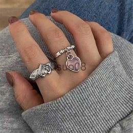 Band Rings Vintage Metal Belt Love Heart Rings for Women Punk Elegant Geometric Pendant Ring Y2K Jewellery Fashion Simple 90s Party Gifts New J230817