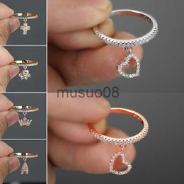 Band Rings Luxury Crystal Pendant Ring For Women Trendy Gold Silver Colour Charm Jewellery Exquisite Wedding Anniversary Rings J230817