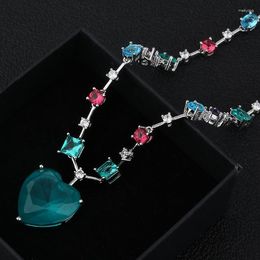 Pendant Necklaces Funmode Charm Blue Heart Black Gun Plated Colourful Cubic Zircon Necklace For Women Wholesale Bague Breloque FN48