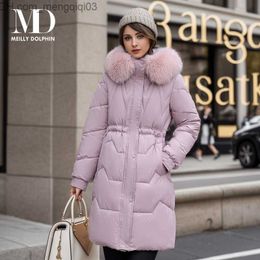 Women's Down Parkas MEILLY DOPHIN 2023 Korean Fashion Down Coat Hooded Winter Jacket Women's Full Length Winter Fur Collar Parka Coat Women's Z230817