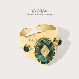 Band Rings YACHAN French Vintage Natural Stone Luxury Rings for Women Stainless Steel Gold Plated Wide Ring Fashion Jewelry J230817