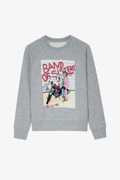 Zadig Voltaire Designer Hoodie Zv Sisters Riding Motorcycles Printed with Embroidered Fleece Cotton Womens Sweater