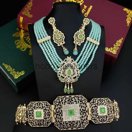 Sunspicems Arab Caftan Jewelry Set for Woman Gold Color Morocco Wedding Dress Belt Necklace Earrings Set Bride Crystal Jewelry x0817