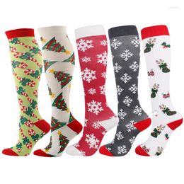 Women Socks Wholesale 5 Mix Styles Nylon 15-20 Mmhg Christmas Tree Snowflake Pattern Compression