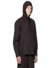 Camicie casual da uomo camicia patchwork con berretto a maniche lunghe di grandi dimensioni nere sciolte cotone puro