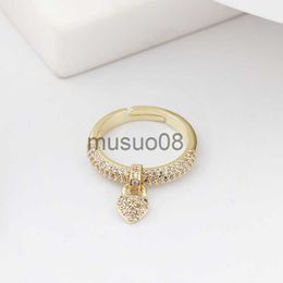 Band Rings Trendy Female Love Heart Pendant Ring 18K Gold Plated Engagement Ring Dainty White Crystal Stone Wedding Rings For Women Gift J230817