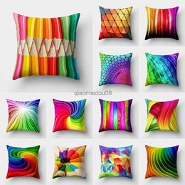 Pillow Case Nordic Colourful rainbow geometric printing pattern polyester cushion cover for home living room sofa decorative case HKD230817